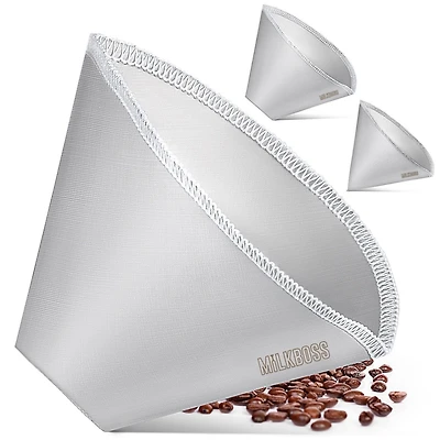 Milk Boss Pour Over Coffee Filter - Permanent Paperless Stainless Steel Reusable Coffee Filter