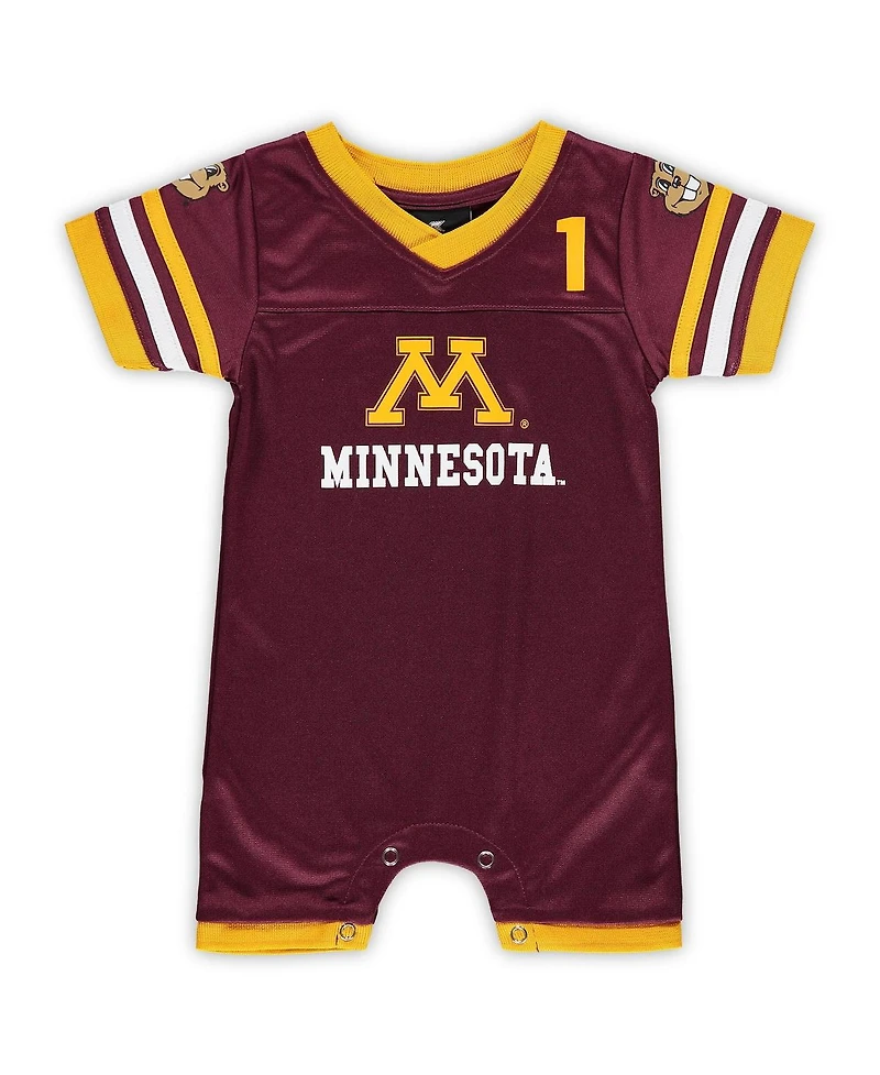 Newborn and Infant Boys Girls Colosseum Maroon Minnesota Golden Gophers Bumpo Football Logo Romper