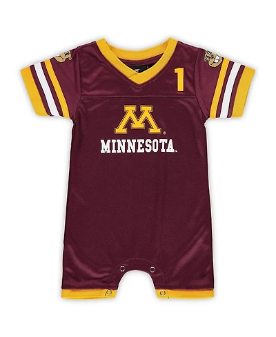 Newborn and Infant Boys Girls Colosseum Maroon Minnesota Golden Gophers Bumpo Football Logo Romper