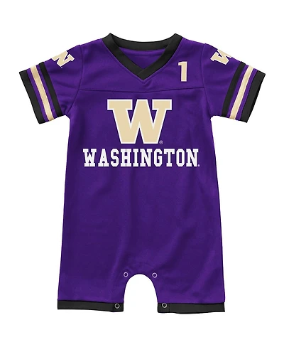 Newborn and Infant Boys and Girls Colosseum Purple Washington Huskies Bumpo Football Logo Romper