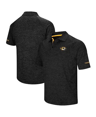 Men's Colosseum Heathered Black Missouri Tigers Down Swing Raglan Polo Shirt