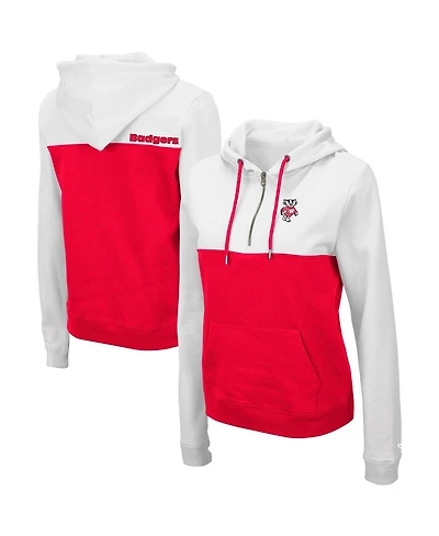 Women's Colosseum White, Red Wisconsin Badgers Aidan Half-Zip Hoodie