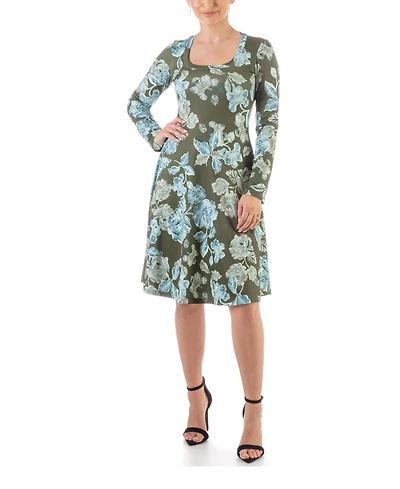 24seven Comfort Apparel Women's Long Sleeve Knee Length T-shirt Dress