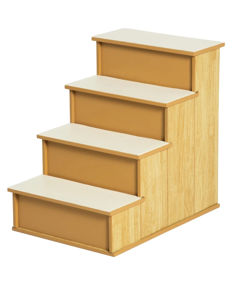PawHut 4-Step Wooden Pet Stair Pet Steps with Soft Short Plush Cushion