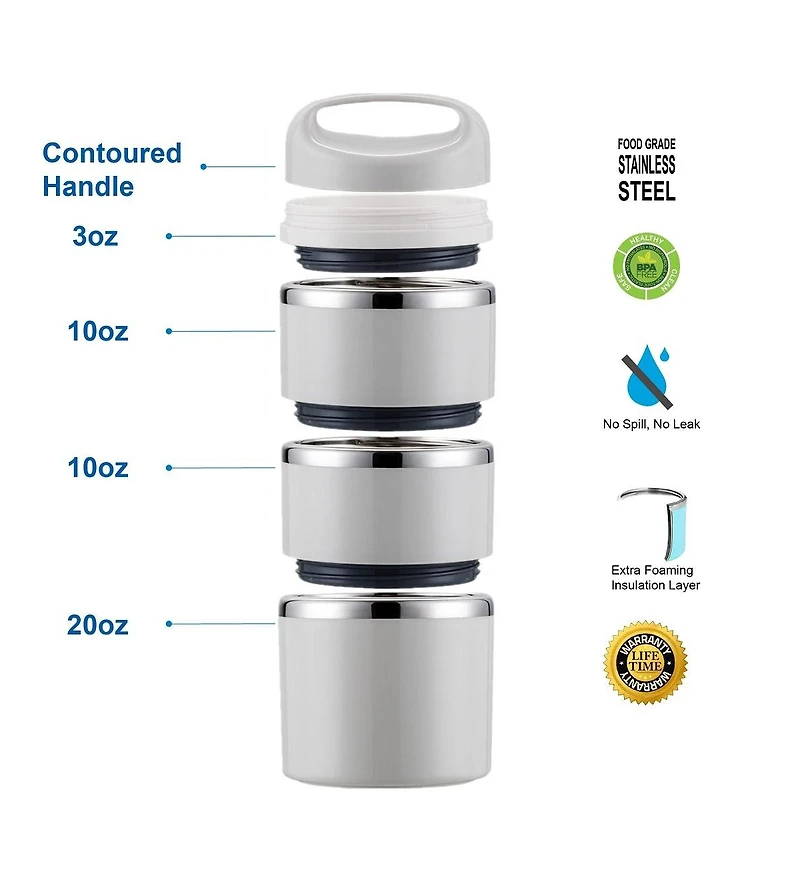 Lille Home Stackable Compartment Lunch Box With Lunch Bag, Cutlery Set, Grey