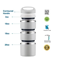 Lille Home Stackable Compartment Lunch Box With Lunch Bag, Cutlery Set, Grey