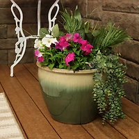 Large Ceramic Planter - Indoor or Outdoor Plant Pot with Drainage Holes - Seafoam Glaze Finish - 15" - Chalet