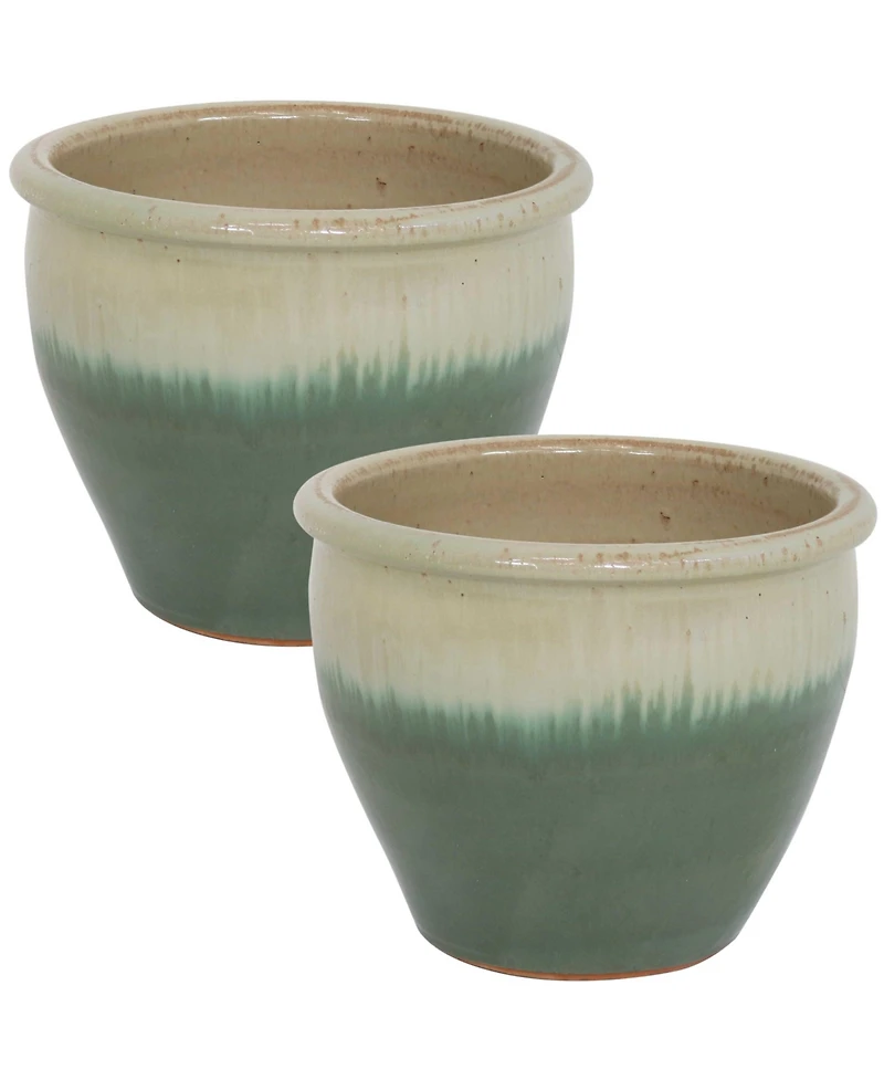 Chalet Outdoor/Indoor High-Fired Glazed Uv- and Frost-Resistant Ceramic Planters with Drainage Holes - 2-Pack