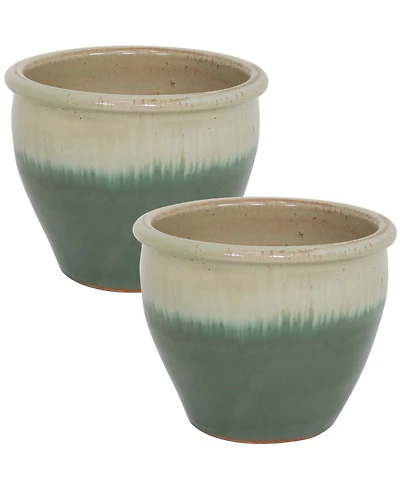 Chalet Outdoor/Indoor High-Fired Glazed Uv- and Frost-Resistant Ceramic Planters with Drainage Holes - 2-Pack