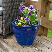 Large Ceramic Planter - Indoor or Outdoor Plant Pot with Drainage Holes - Imperial Blue Glaze Finish - 18" - Studio