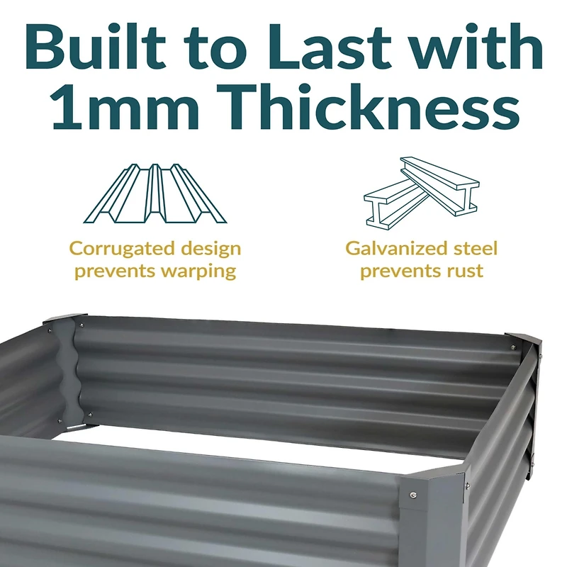 Galvanized Raised Garden Bed Outdoor - Metal Planter Box for Gardening Vegetables and Plants - 11.75" H Rectangle - Gray