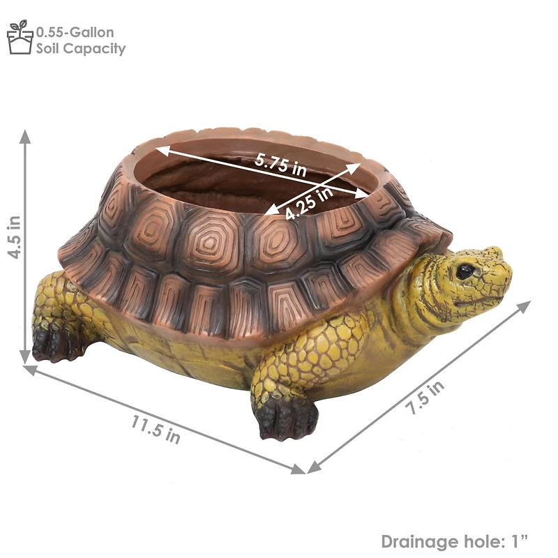 Polyresin Teddy the Turtle Decorative Garden Planter for Indoor or Outdoor Use - 11" W - Green and Brown