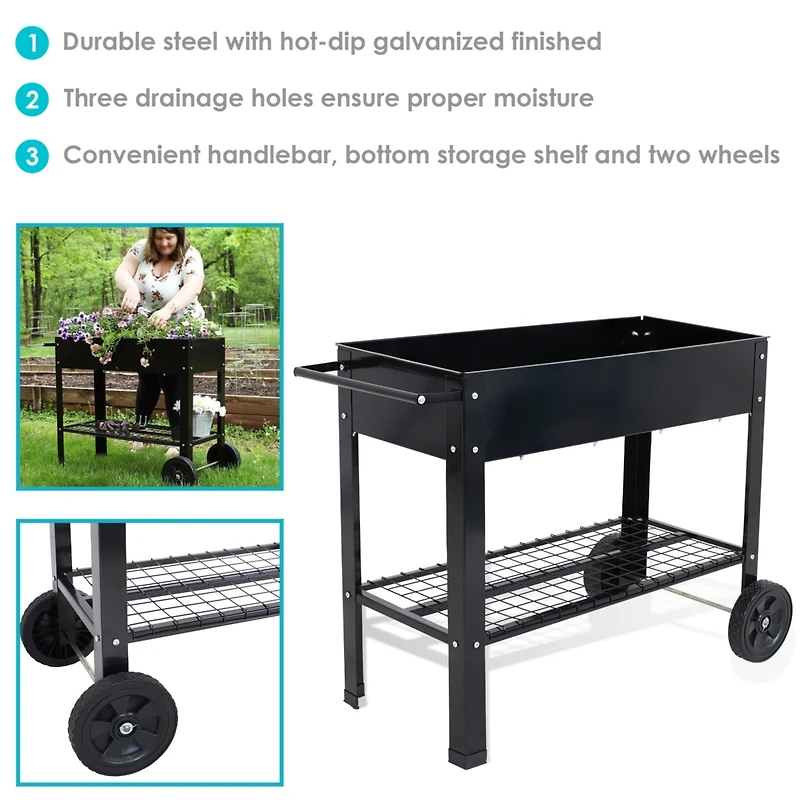 43-Inch Galvanized Steel Raised Garden Bed Cart - Outdoor Elevated Planter with Wheels for Vegetables