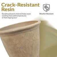 Anjelica 24" Double-Walled Polyresin Outdoor Planter with Uv-Resistant Beige Finish - Set of 2