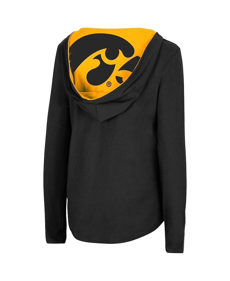 Women's Colosseum Black Iowa Hawkeyes Catalina Hoodie Long Sleeve T-Shirt