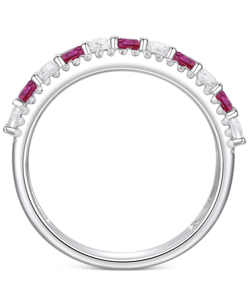 Lab-Grown Emerald (1/3 ct. t.w.) & White Sapphire (5/8 Stack Band Sterling Silver (Also Ruby Sapphire)