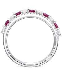 Lab-Grown Emerald (1/3 ct. t.w.) & White Sapphire (5/8 Stack Band Sterling Silver (Also Ruby Sapphire)