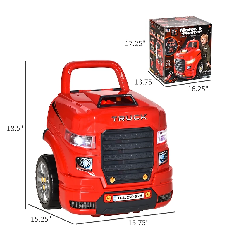 Qaba Mechanic Kids Truck Engine Toy Set, Car Service Play Set