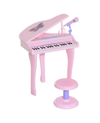 Kids Piano Keyboard Drum Set with Sounds, Microphone, Light, Stool