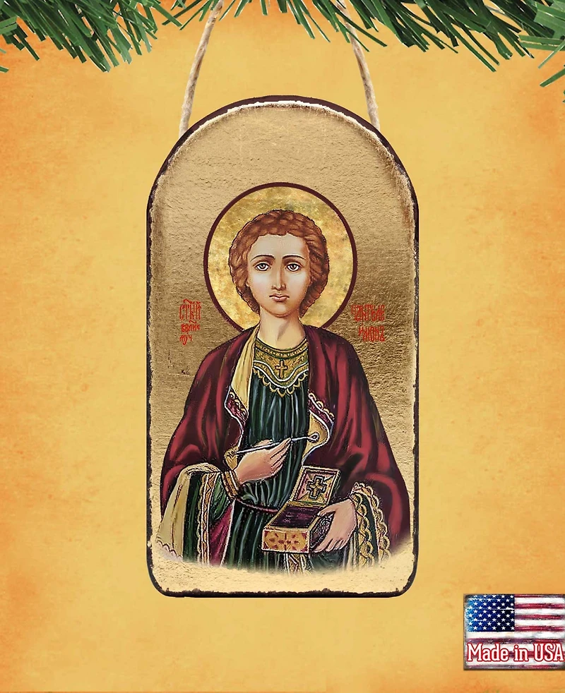 G.DeBrekht Saint Panteleimon Wooden Greek Christian Orthodox Icon Ornament