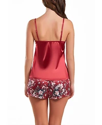 iCollection Women's Jenna Contrast Satin Tank and Floral Short Set, 2 Piece