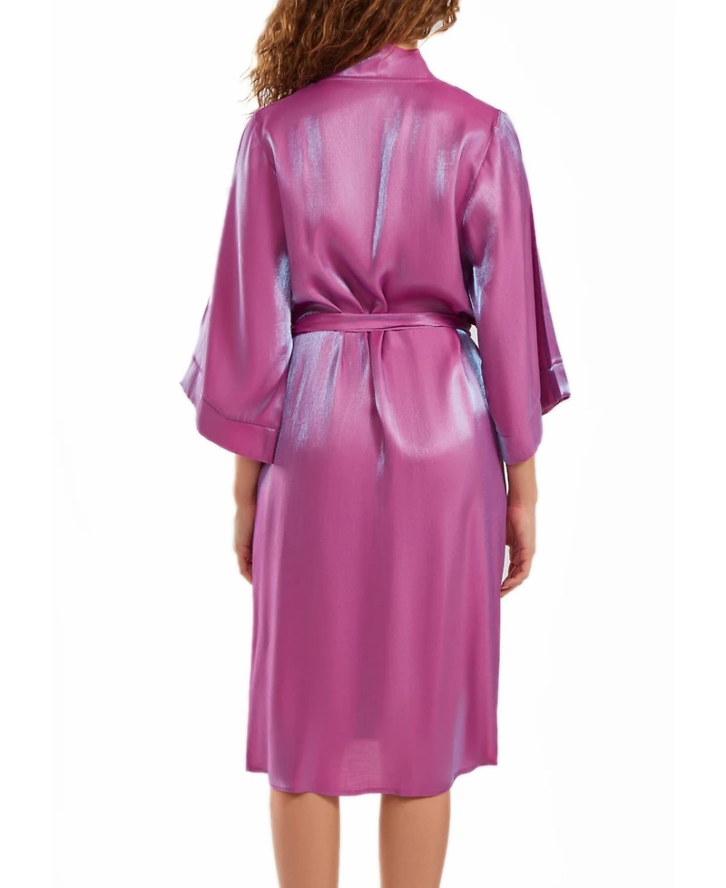 iCollection Women's Skyler Irredesant Robe with Self Tie Sash and inner Ties