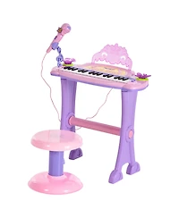 Kids Piano Keyboard Drum Set with Sounds, Microphone, Stool