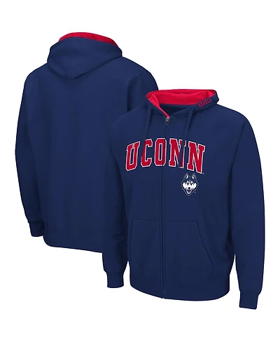 Men's Colosseum Navy UConn Huskies Arch and Logo 3.0 Full-Zip Hoodie