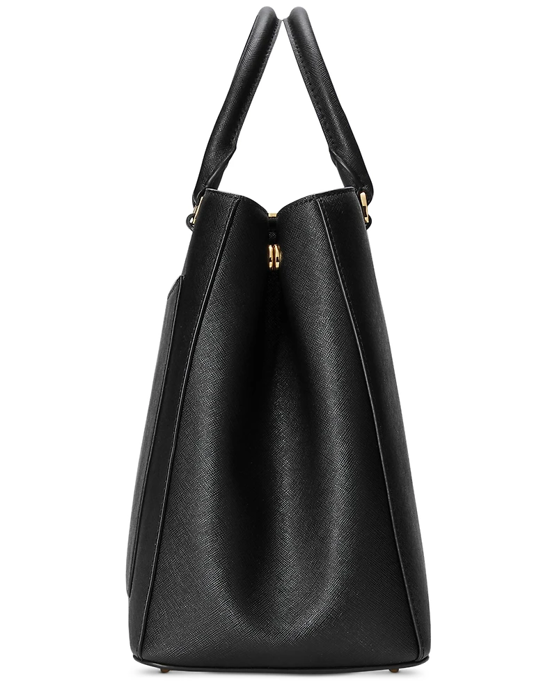 Lauren Ralph Crosshatch Leather Large Hanna Satchel