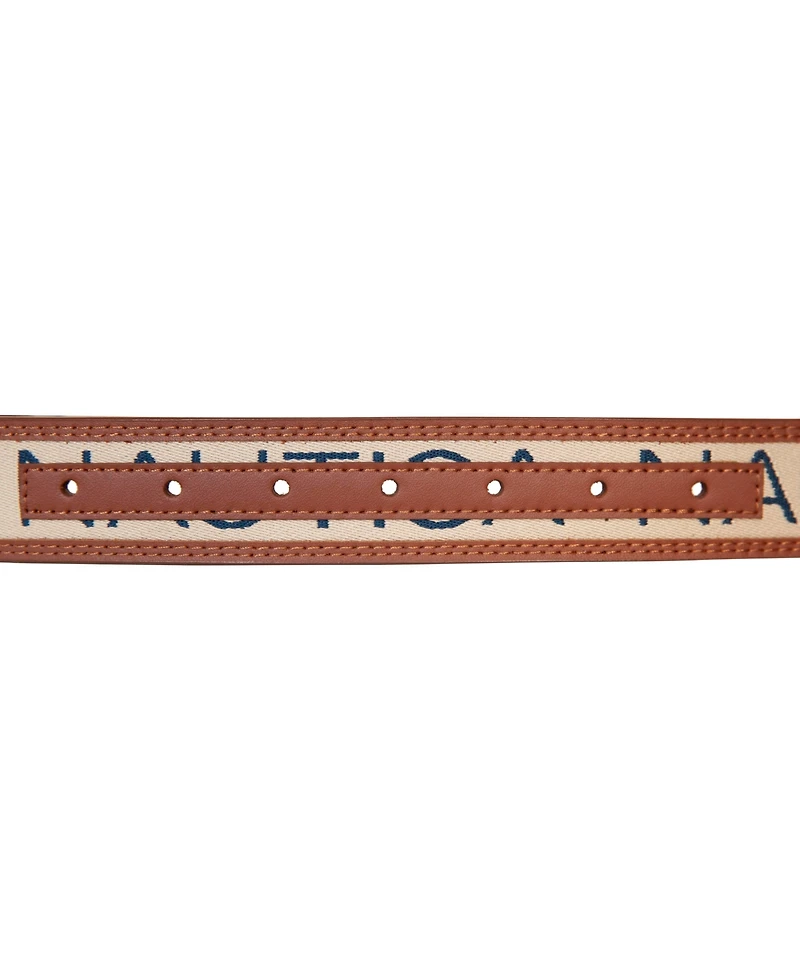 Nautica Men's Logo Ribbon with Leather Trim Belt