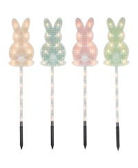 Plaid Pastel Bunny Easter Pathway Marker Lawn Stakes Clear Lights Set, 4 Piece