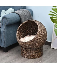 PawHut 23.5" Water Hyacinth Elevated Cat Kitten Bed Condo Pod Pet House Tree