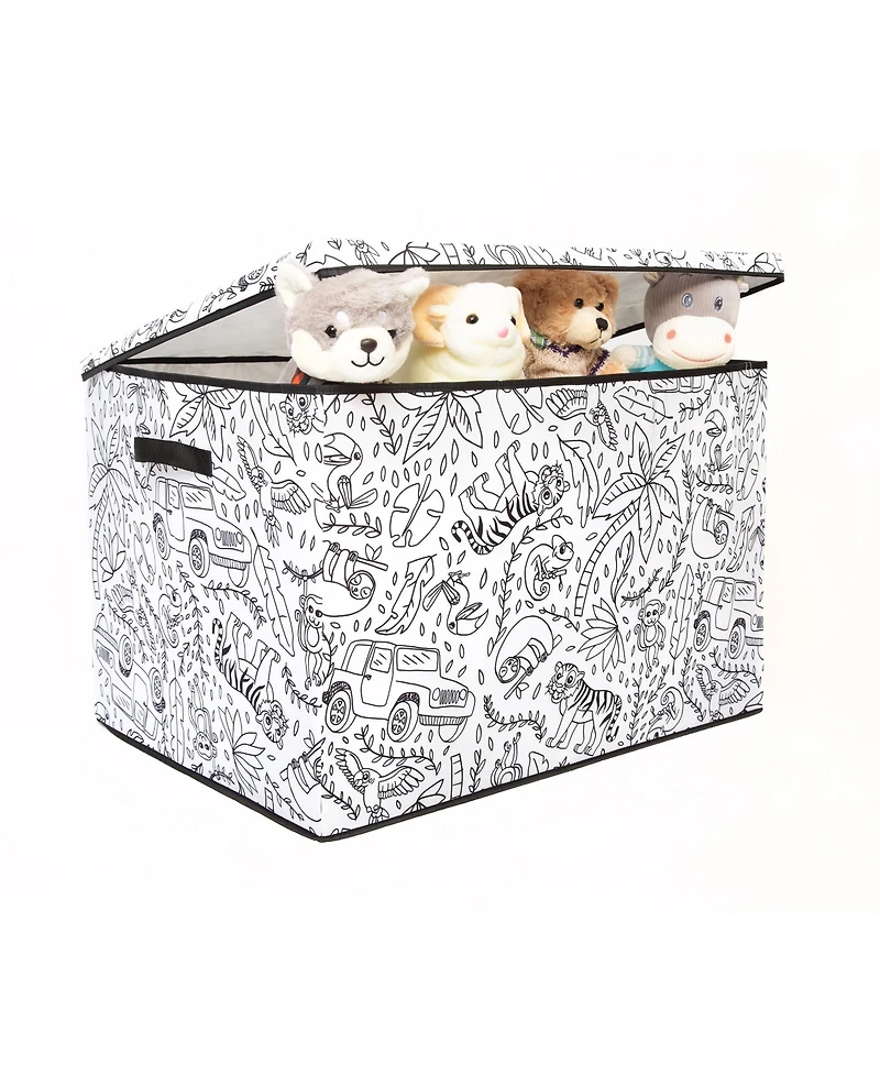 Baum Kid's Coloring Jungle Print Large Lidded Trunk with Removable Divider and 4 Washable Markers Set