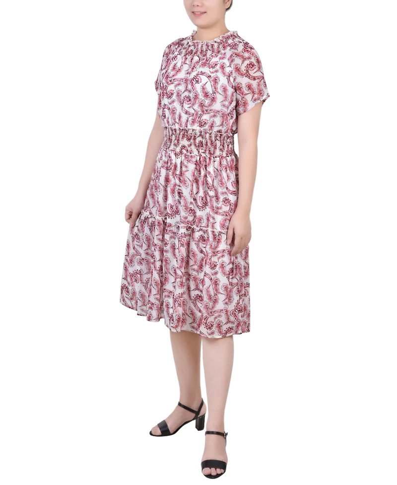 Ny Collection Petite Short Sleeve Smocked Waist Dress
