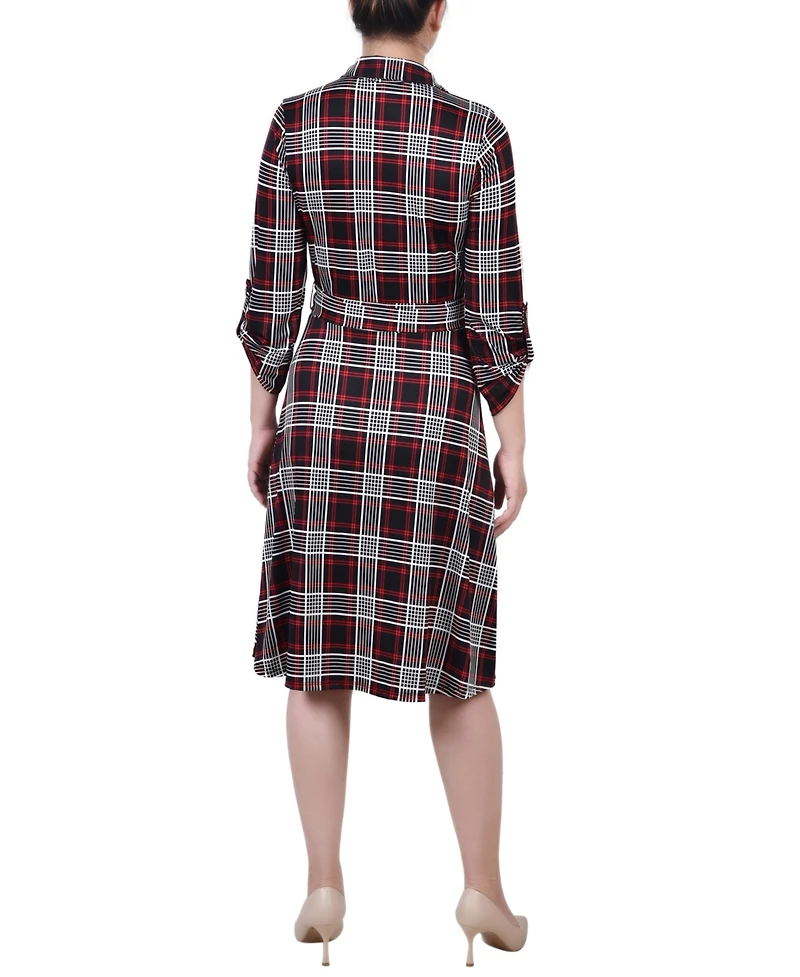 Ny Collection Petite 3/4 Sleeve Roll Tab Shirtdress