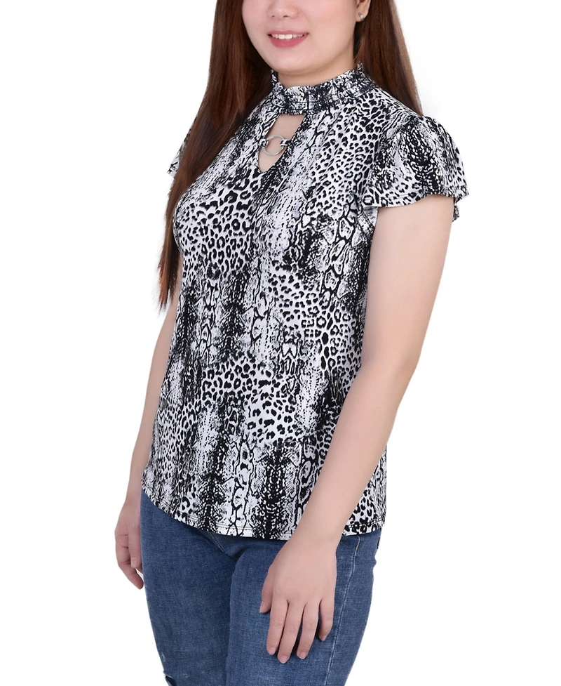 Ny Collection Petite Short Flutter Sleeve Mock Neck Top