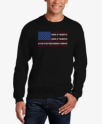 La Pop Art Men's Land of the Free American Flag Word Crew Neck Sweatshirt