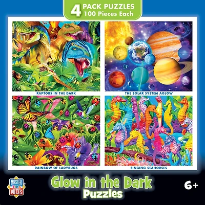 MasterPieces Glow in the Dark 4-Pack 100 Piece Jigsaw Puzzles - V2