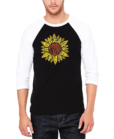 La Pop Art Men's Raglan Baseball 3/4 Sleeve Sunflower Word T-shirt