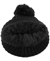 Angela & William Cable Pom Beanie with Sherpa Lining