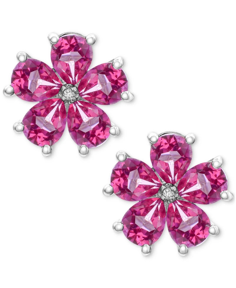 Swiss Blue Topaz (3-1/3 ct. t.w.) & Diamond Accent Flower Stud Earrings Sterling Silver (Also Pink Topaz)