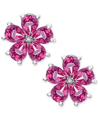 Swiss Blue Topaz (3-1/3 ct. t.w.) & Diamond Accent Flower Stud Earrings Sterling Silver (Also Pink Topaz)