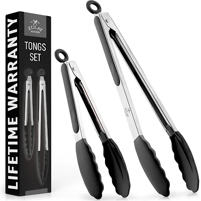 Zulay Kitchen Premium Set of Stainless Steel Tongs 2-Pc.