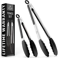 Zulay Kitchen Premium Set of Stainless Steel Tongs 2-Pc.