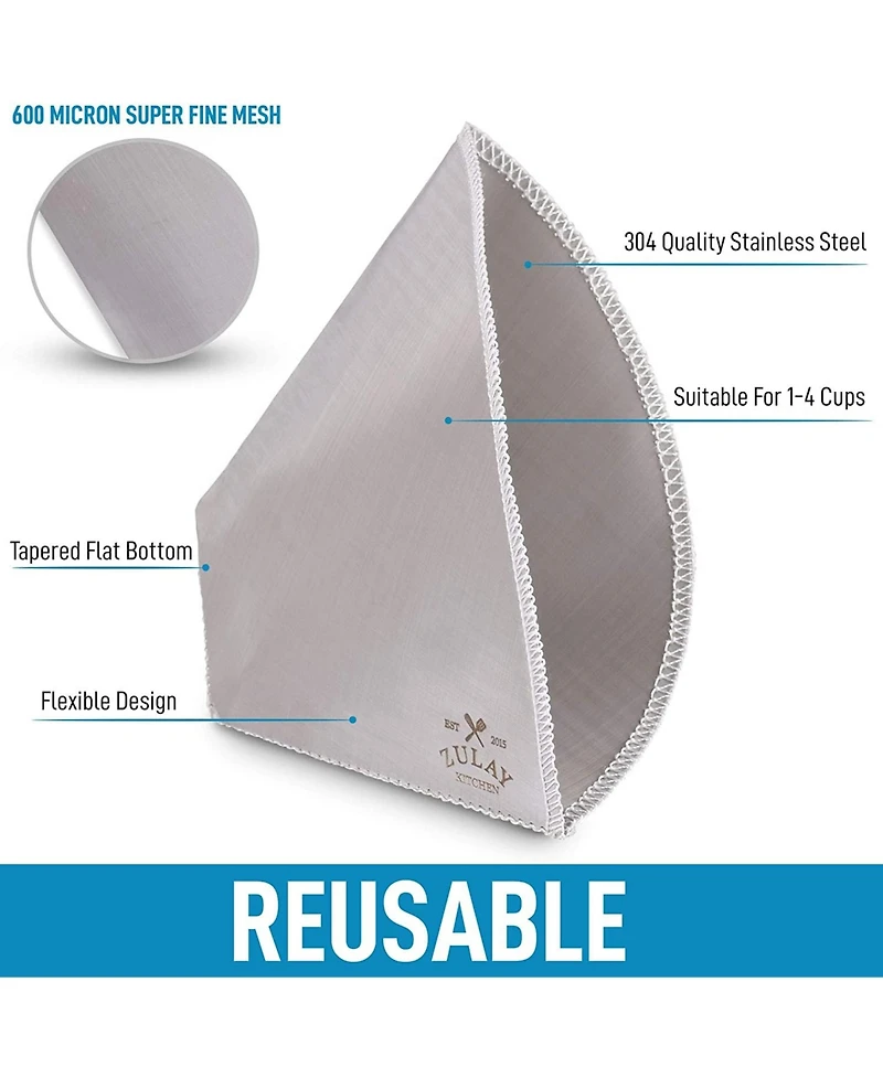 Reusable Pour Over Coffee Filter - Flexible Stainless Steel Mesh Coffee Filter Reusable - Filter #4