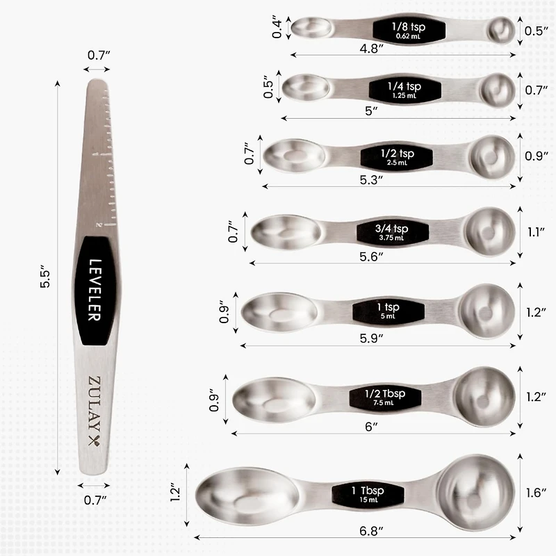 Set of 8 Stackable Magnetic Measuring Spoons with Leveler