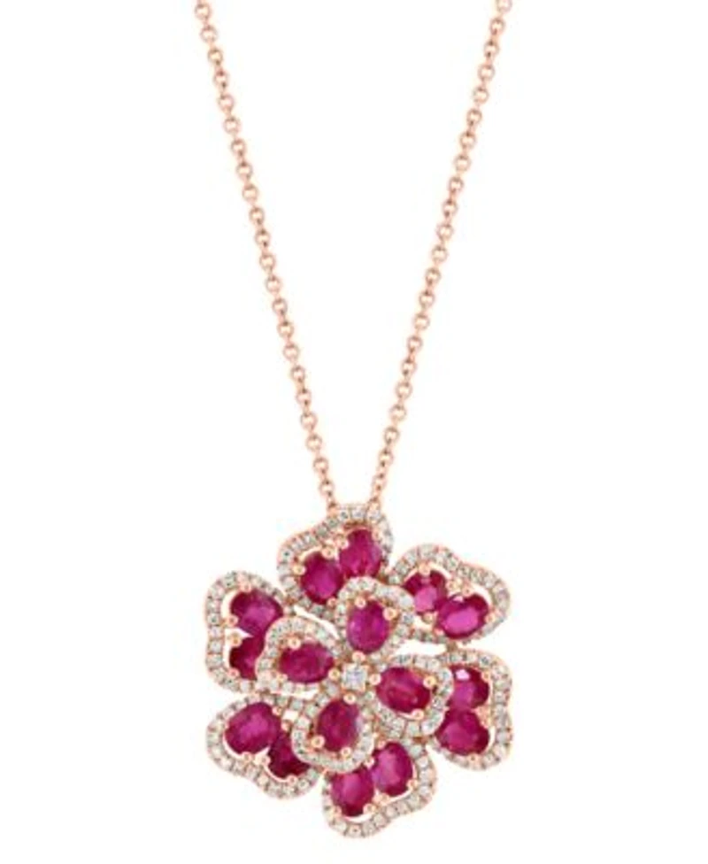 Effy Collection Gemstone Diamond Flower Pendant Necklace Earrings Ring Collection In 14k Rose Gold Available In Ruby Sapphire