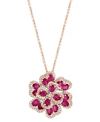 Effy Collection Gemstone Diamond Flower Pendant Necklace Earrings Ring Collection In 14k Rose Gold Available In Ruby Sapphire