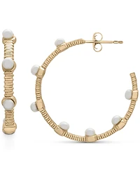Cultured Freshwater Pearl (3mm) Textured Medium Hoop Earrings in 14k Gold-Plated Sterling Silver, 1.2"