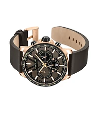 Kenneth Cole New York Men's Chronograph Brown Dark Genuine Leather Strap Watch 44mm
